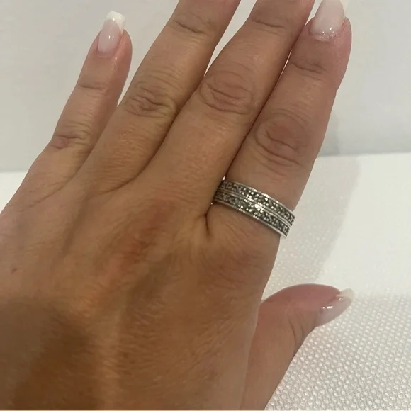 VINTAGE Judith Jack Stackable Rings Marcasite & Sterling set of 2 bands size 7.5 - Picture 2 of 6